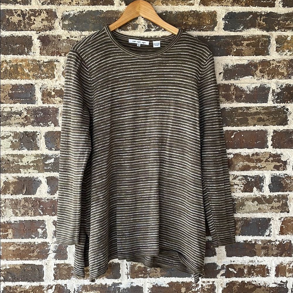 Eight Eight Eight Cotton Crewneck Striped Long Sleeve Top Size Large
